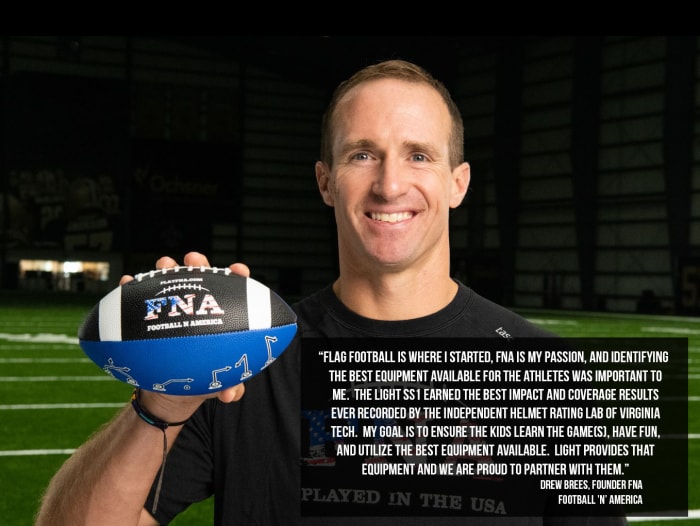 Former Saints QB Drew Brees' Football 'N' America partners with LIGHT Helmets